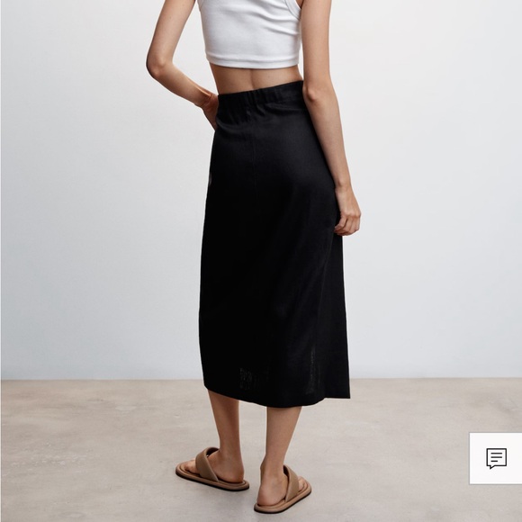 mango black linen blend midi wrap skirt XS - Picture 4 of 8